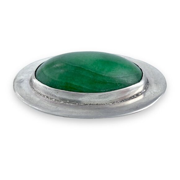 1940's Mexico Barrera Sterling Silver 925 Green Malachite Cabochon Pin Brooch - Picture 5 of 6